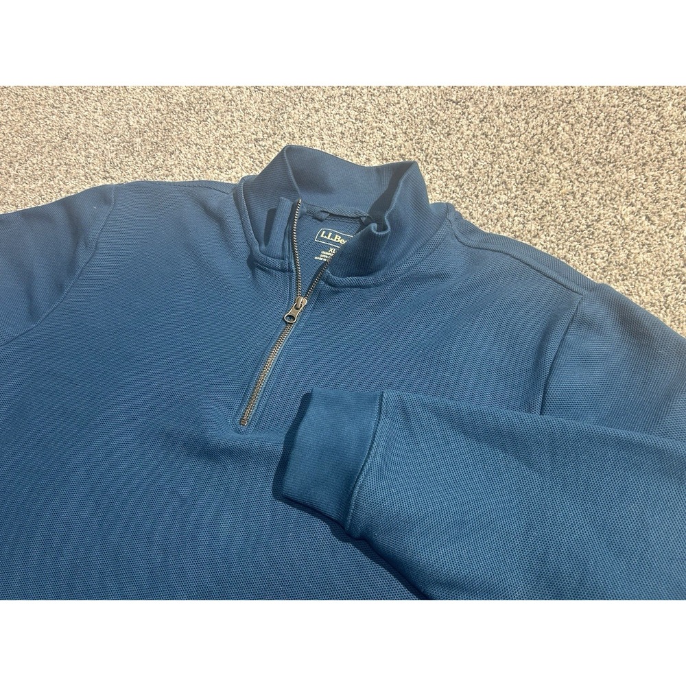 L.L. Bean Sweater Men's Sz XL Teal Blue 1/4‎ Zip Textured 100% Cotton Loose Fit